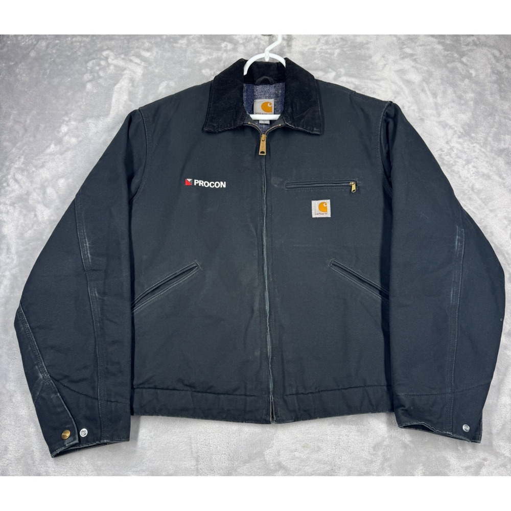 CARHARTT J001 Detroit Jacket Men M Black Blanket Lined Duck Canvas USA Made 2018